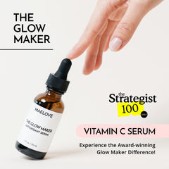 MAELOVE Glow Maker dropper close-up showing serum texture and quick absorption.