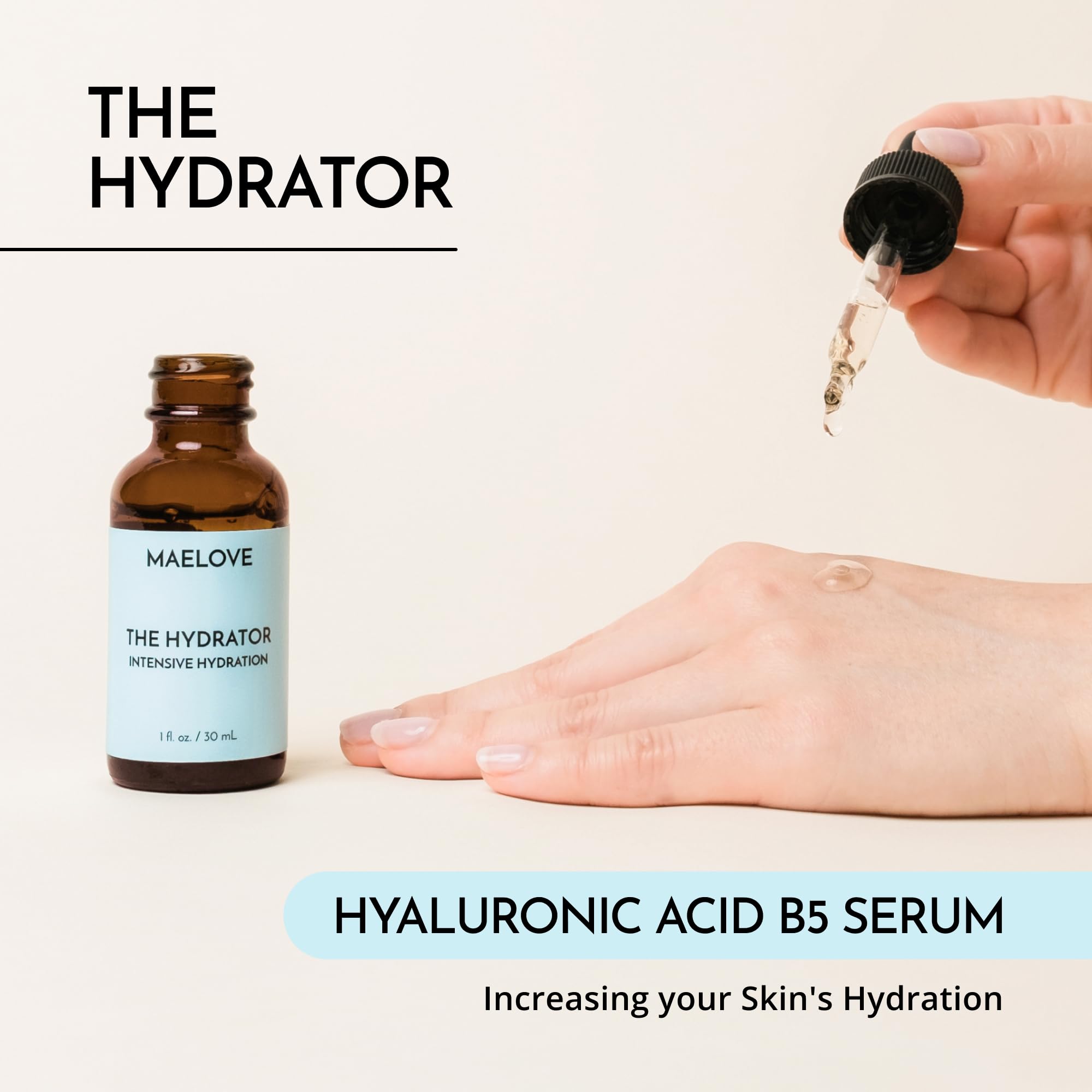 MAELOVE Hydrator serum dropper close-up highlights lightweight texture