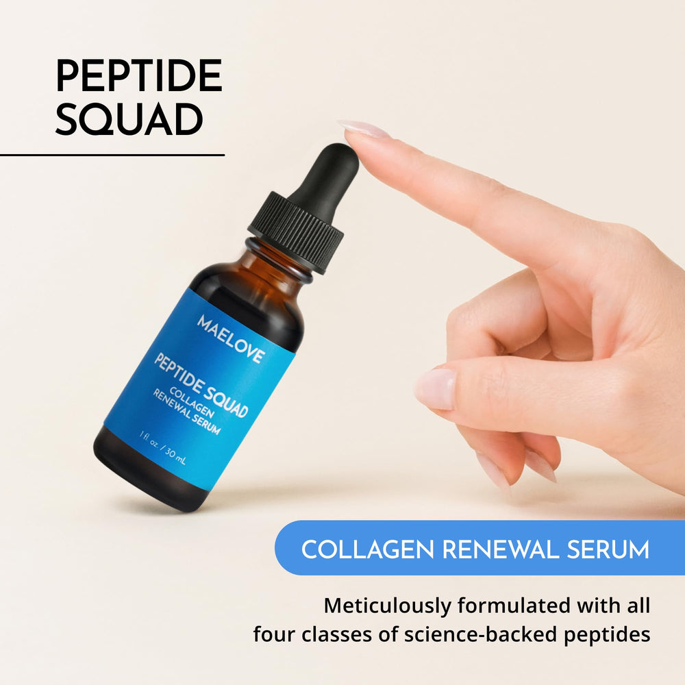 Maelove Peptide Squad Serum texture closeup demonstrates silky formula for daily use