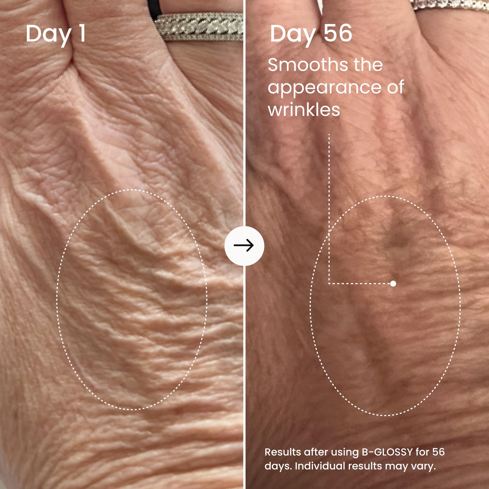 Close-up of MAËLYS B-GLOSSY texture showing smoother skin