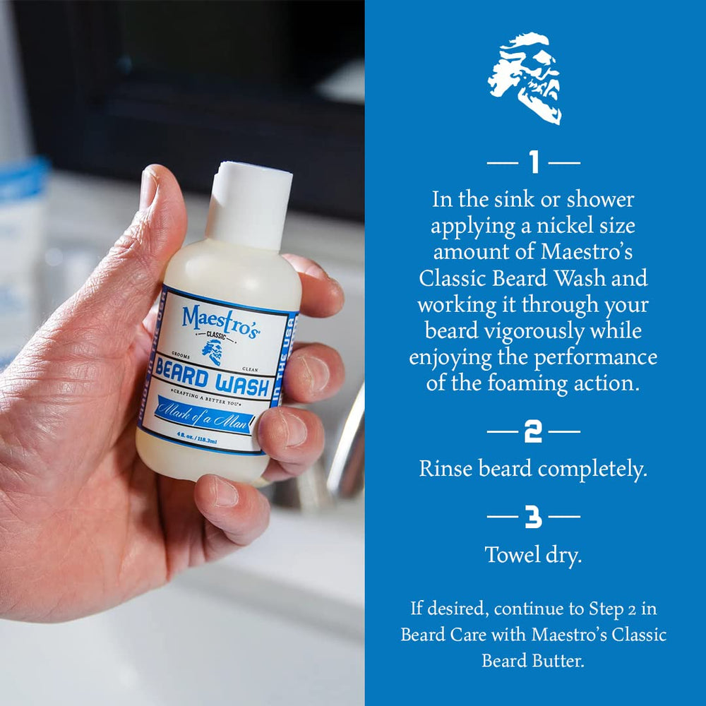 Maestro's Classic Beard Wash travel kit emphasizes on-the-go grooming and portability.