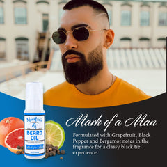 Maestro's Classic Mark of a Man Beard Oil dropper for precise daily conditioning.