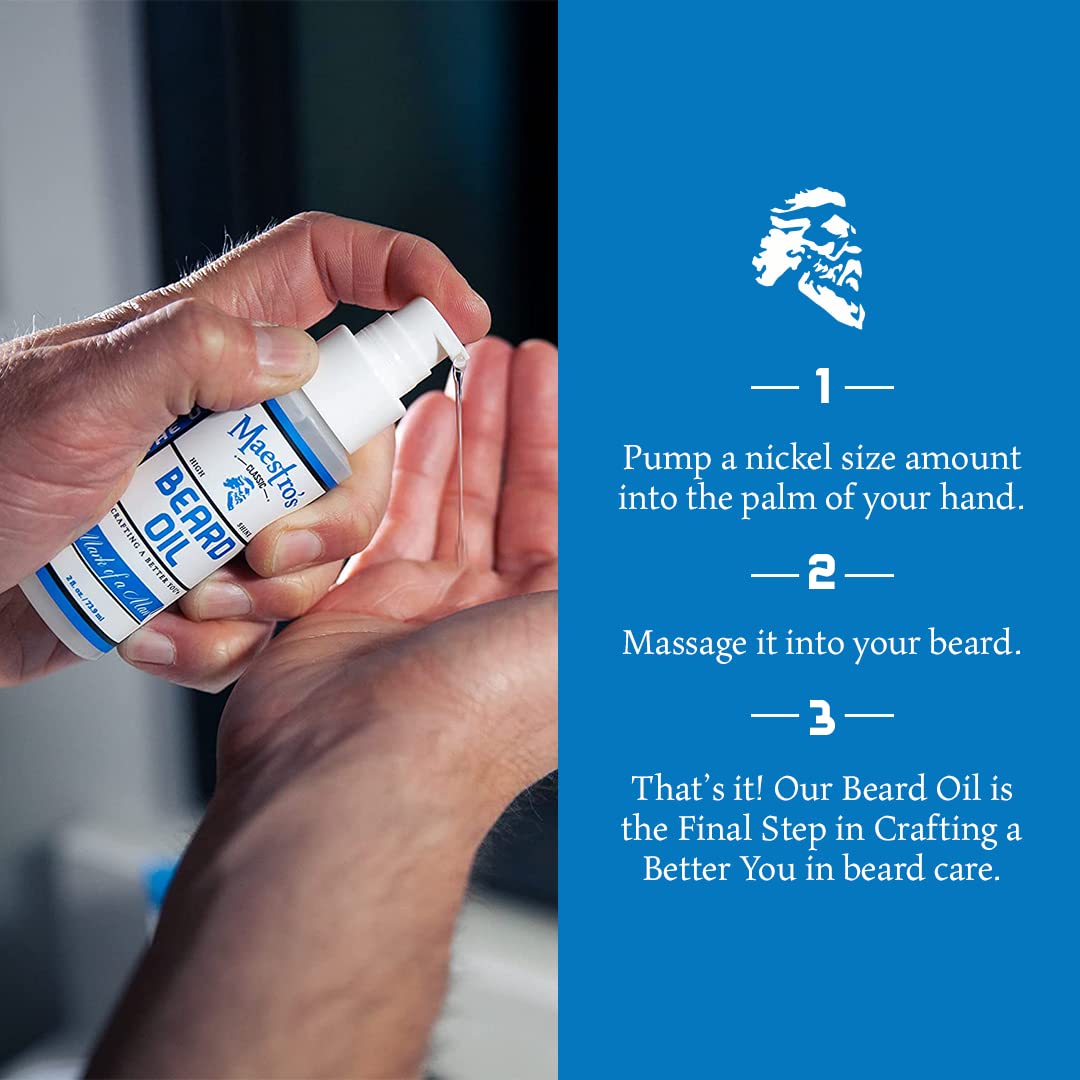 Maestro's Classic Mark of a Man Beard Oil after application with high shine.
