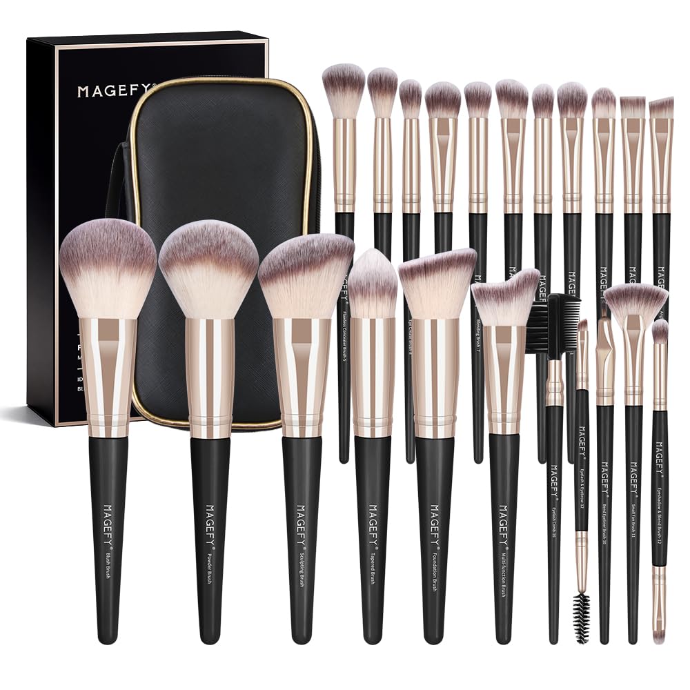 Magefy 22pc premium synthetic brush set with case for organized makeup on the go.