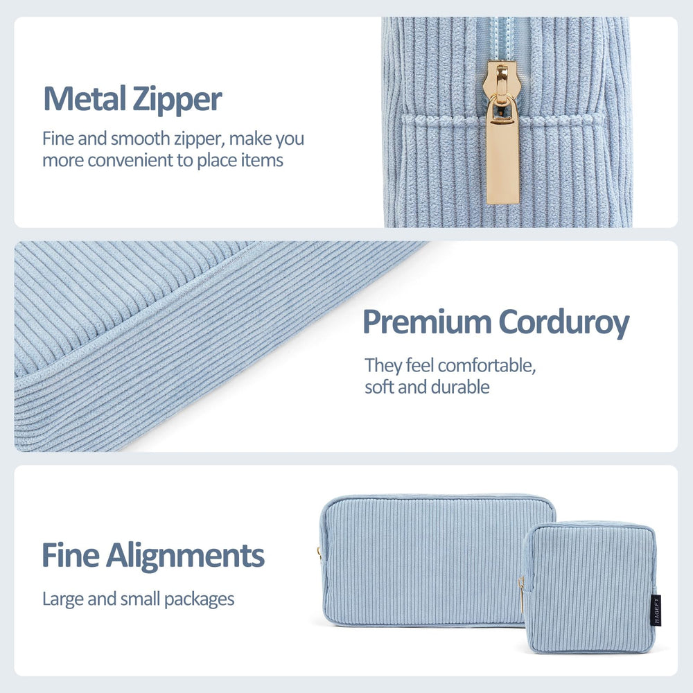 Magefy blue small makeup bag inside pockets right, separate items easy to grab.