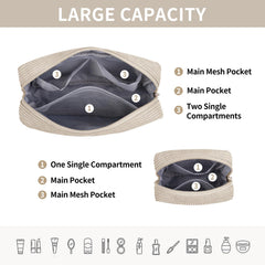 MAGEFY corduroy makeup bag beige zipper close-up showing durable hardware.