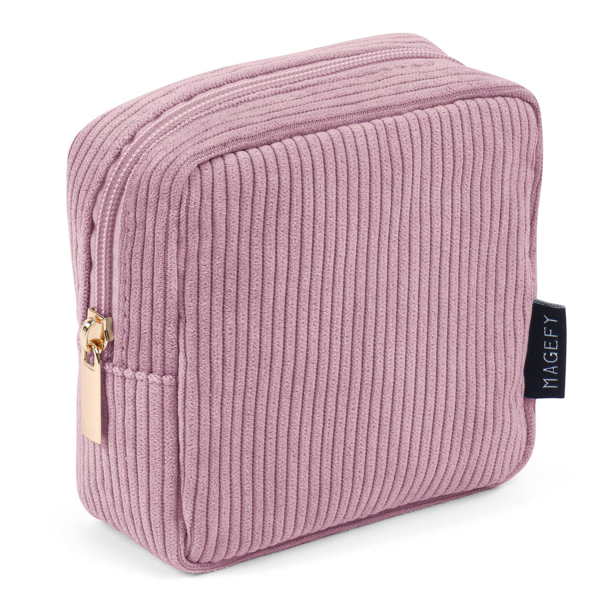 MAGEFY corduroy makeup bag in pink, perfect purse organizer for daily cosmetics.