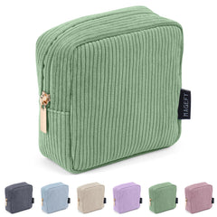MAGEFY corduroy makeup bag with interior side pockets keeps cosmetics neatly separated.
