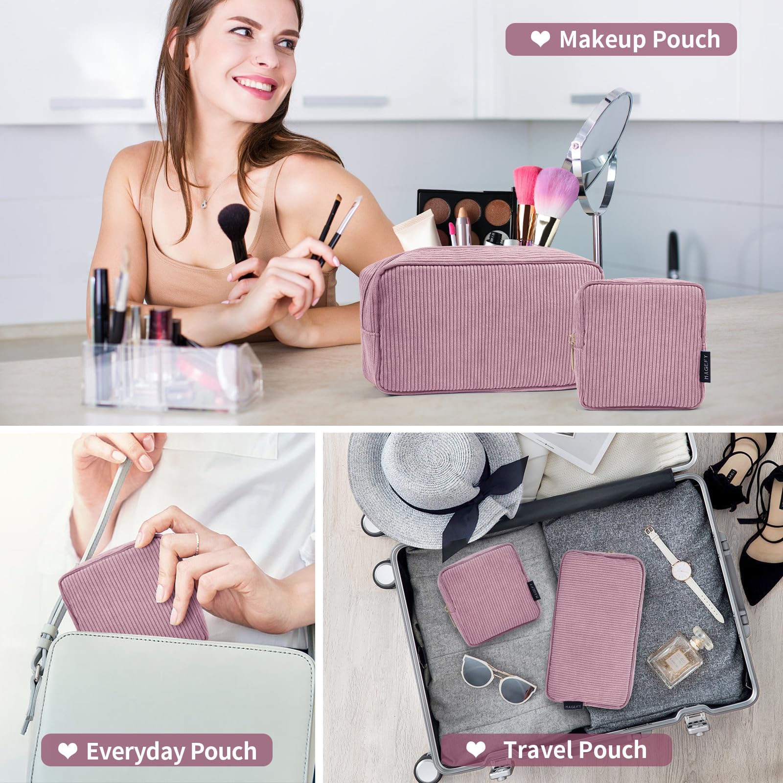 MAGEFY gift-ready corduroy makeup bags ideal for gifting occasions.