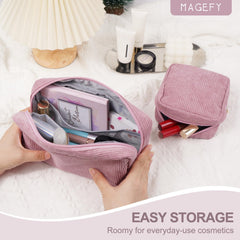 MAGEFY small cube makeup bag with zipper for compact travel storage.