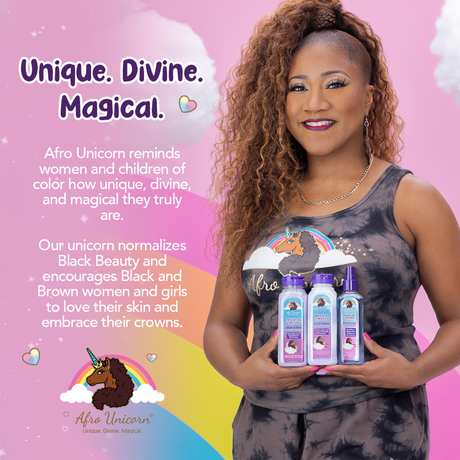 MAGICAL TRESSES Swirls & Twirls product display showing multiple curl textures