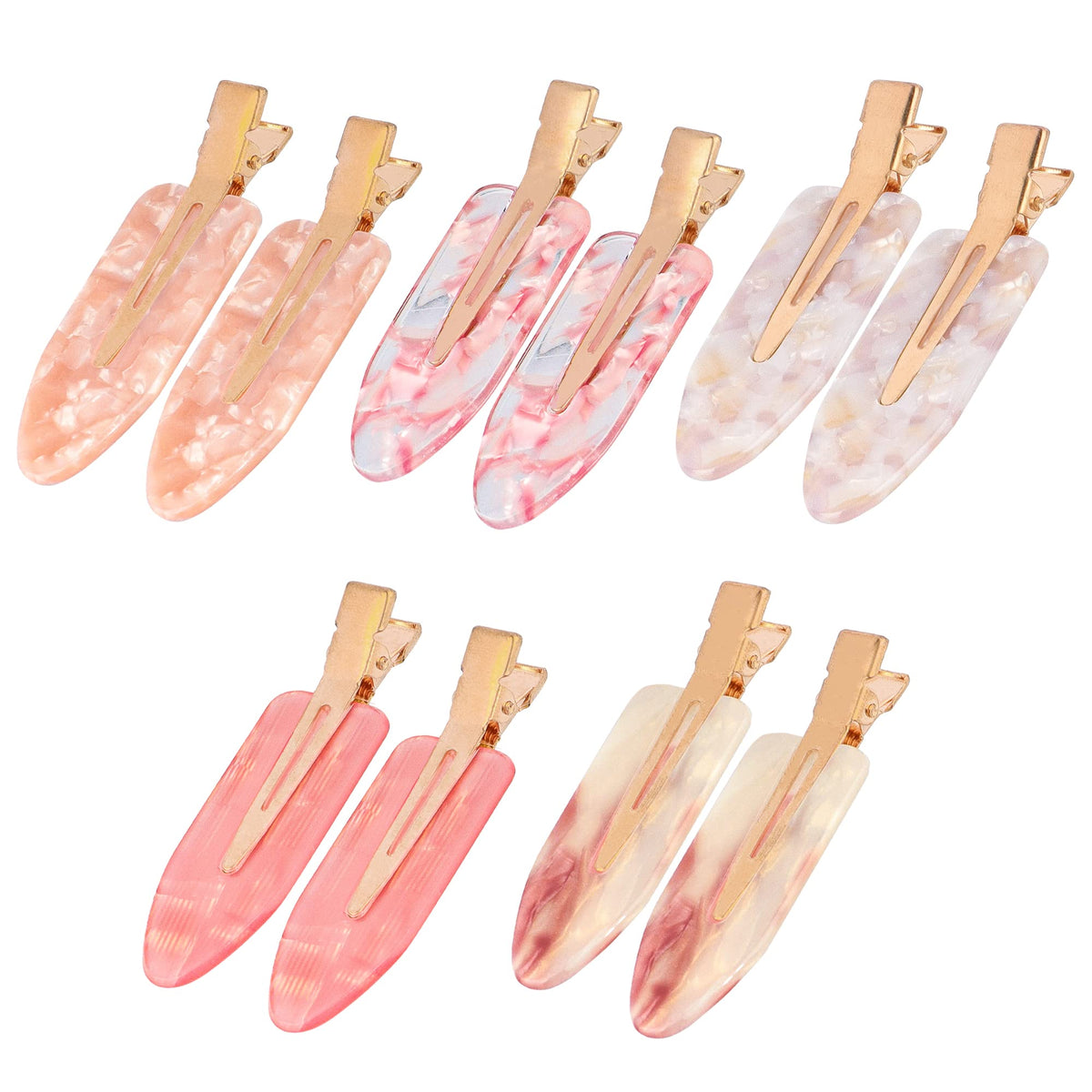 Magicsky no bend hair clip in pink opal holds bangs during makeup application.