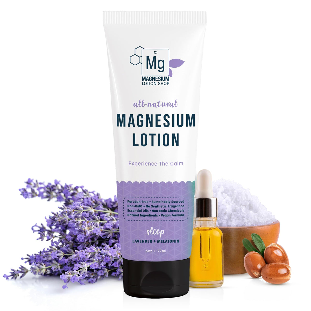 Magnesium Lotion Shop lavender bottle promotes relaxation