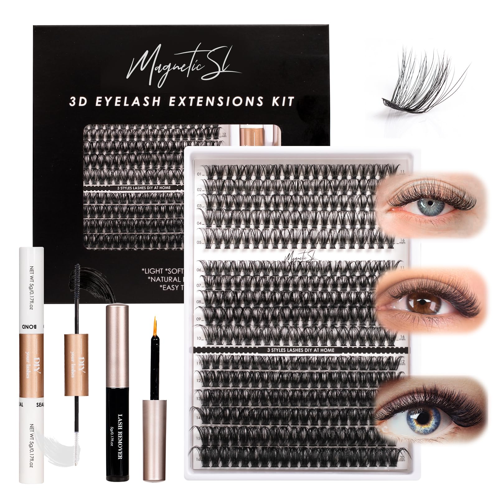 Magnetic SL DIY lash kit with 320 clusters for customizable lash looks.
