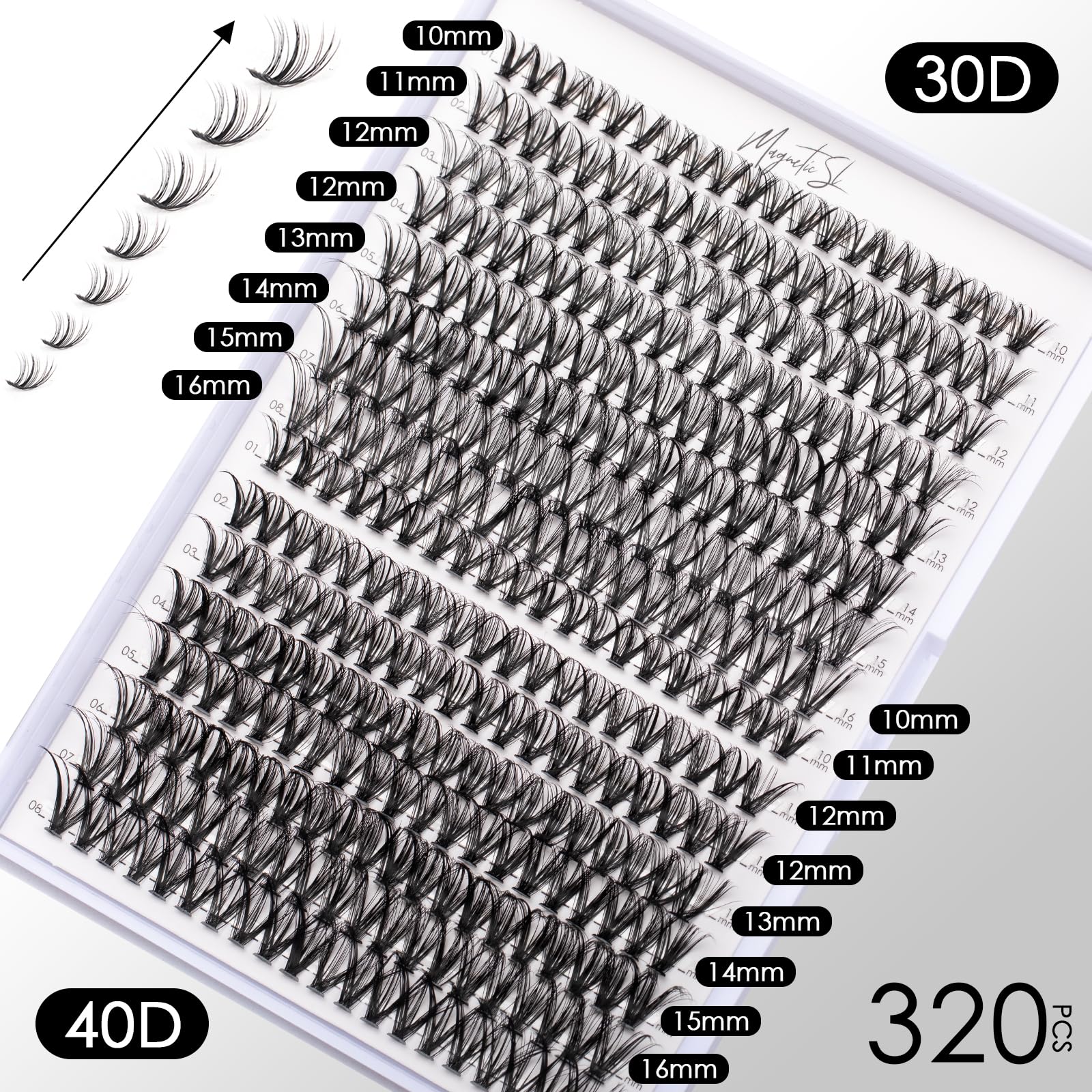 Magnetic SL lash clusters 10-16mm offer versatile lengths for different eye shapes and styles.