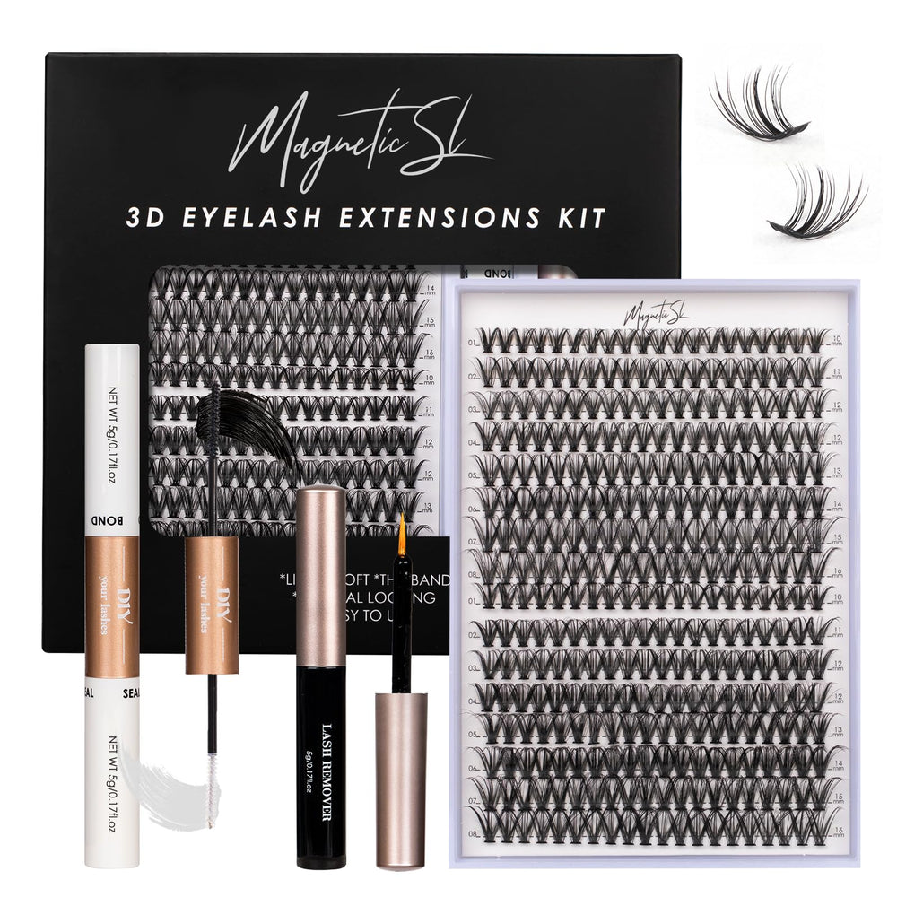 Magnetic SL lash clusters kit contents for at-home customization and easy beginner practice.