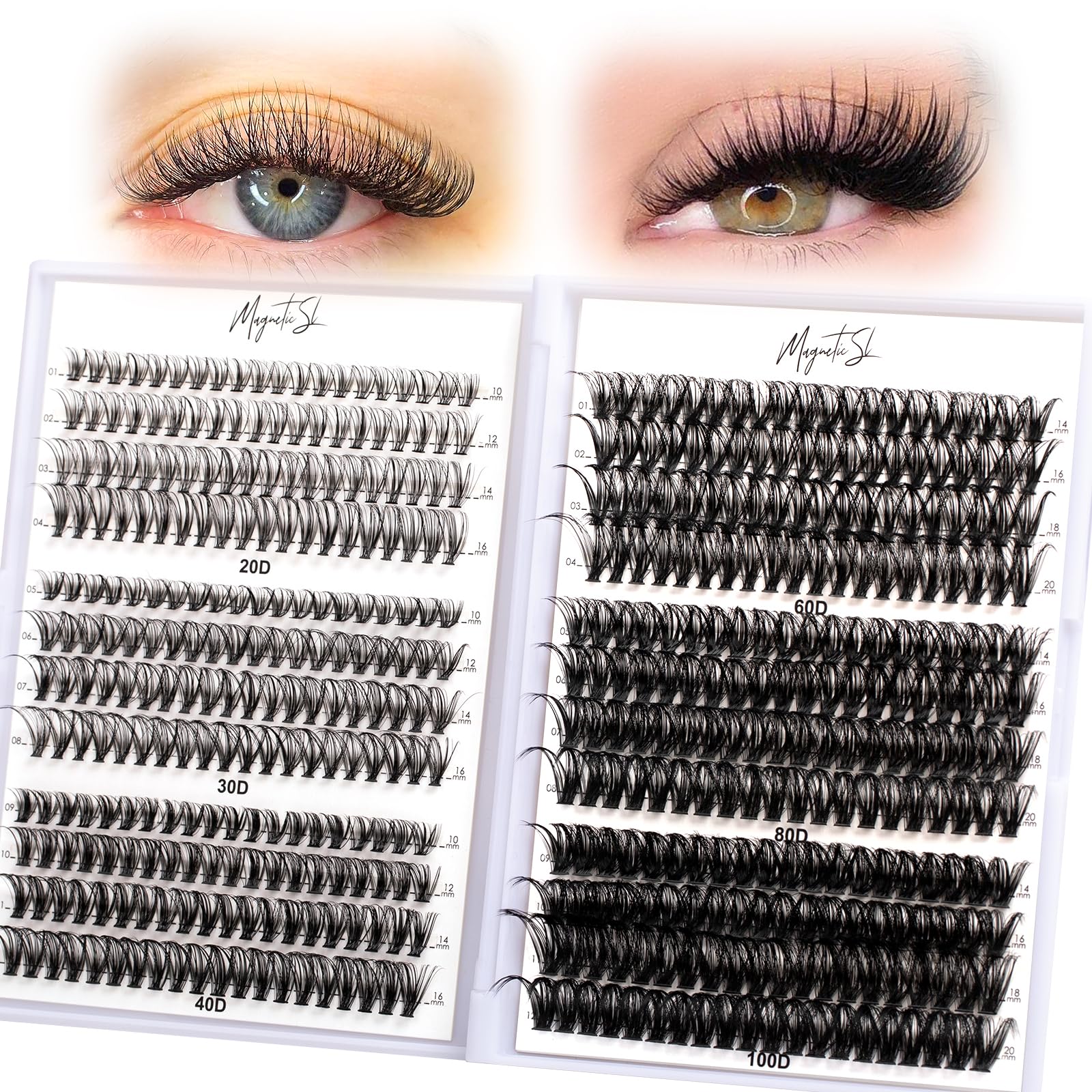 Magnetic SL lash clusters in a six-style tray for customizable, natural-to-dramatic looks.