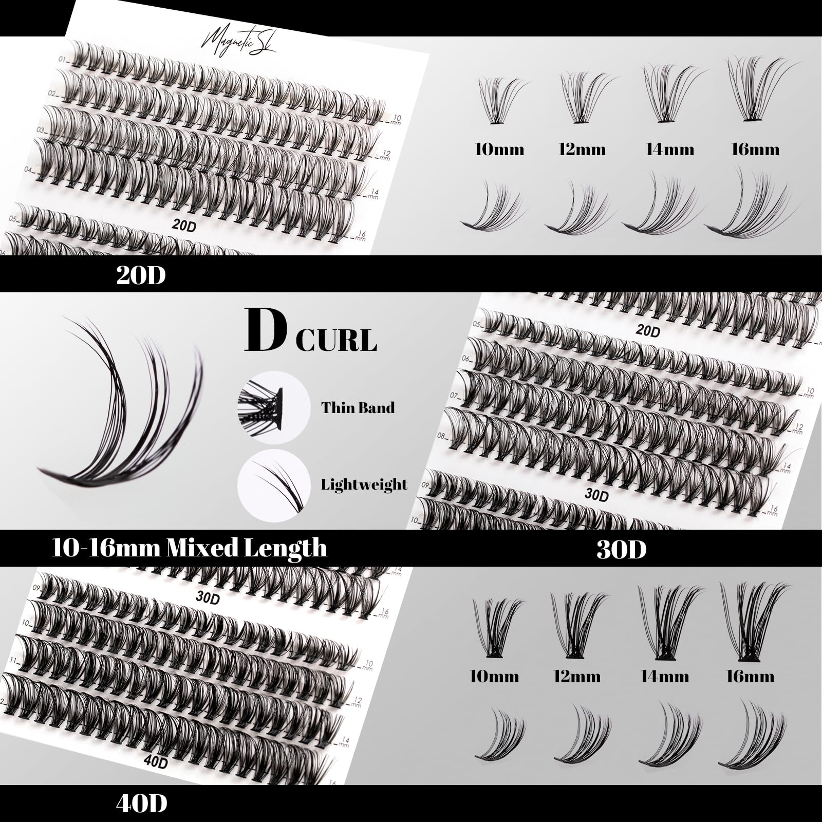 Voluminous Magnetic SL lash clusters display with 480 clusters for quick DIY sessions.