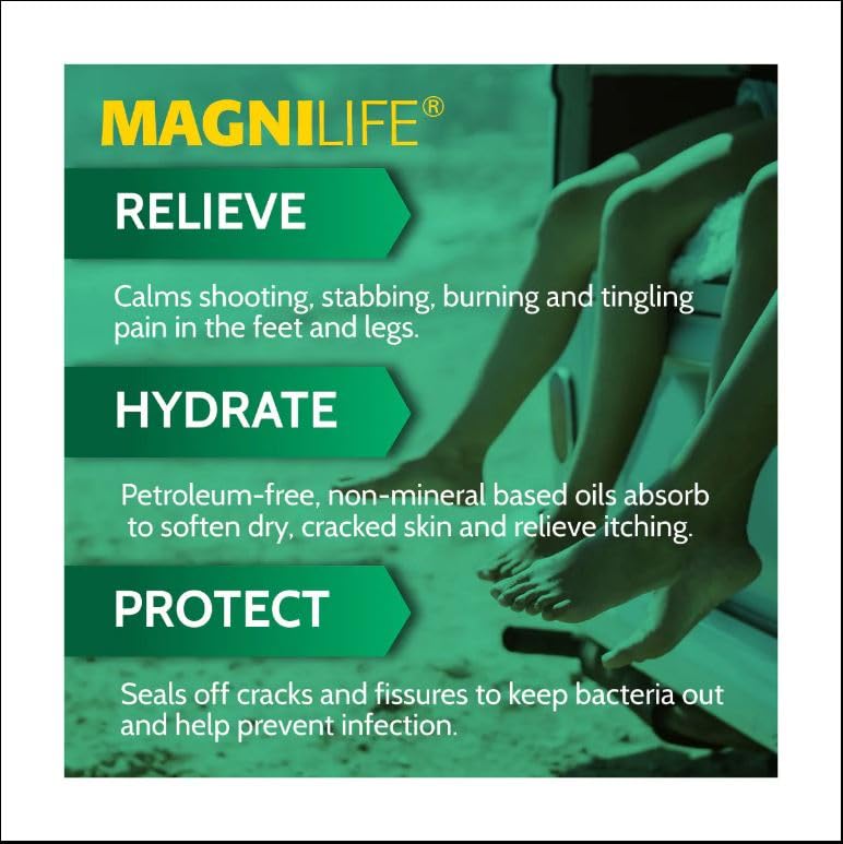 MagniLife DB Foot Cream texture close-up highlighting non-greasy, deep-penetrating moisture.