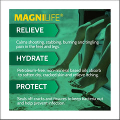 MagniLife DB Foot Cream texture close-up highlighting non-greasy, deep-penetrating moisture.