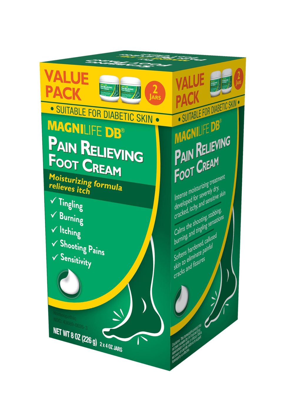 MagniLife DB Foot Cream duo on bathroom shelf ready for daily use.