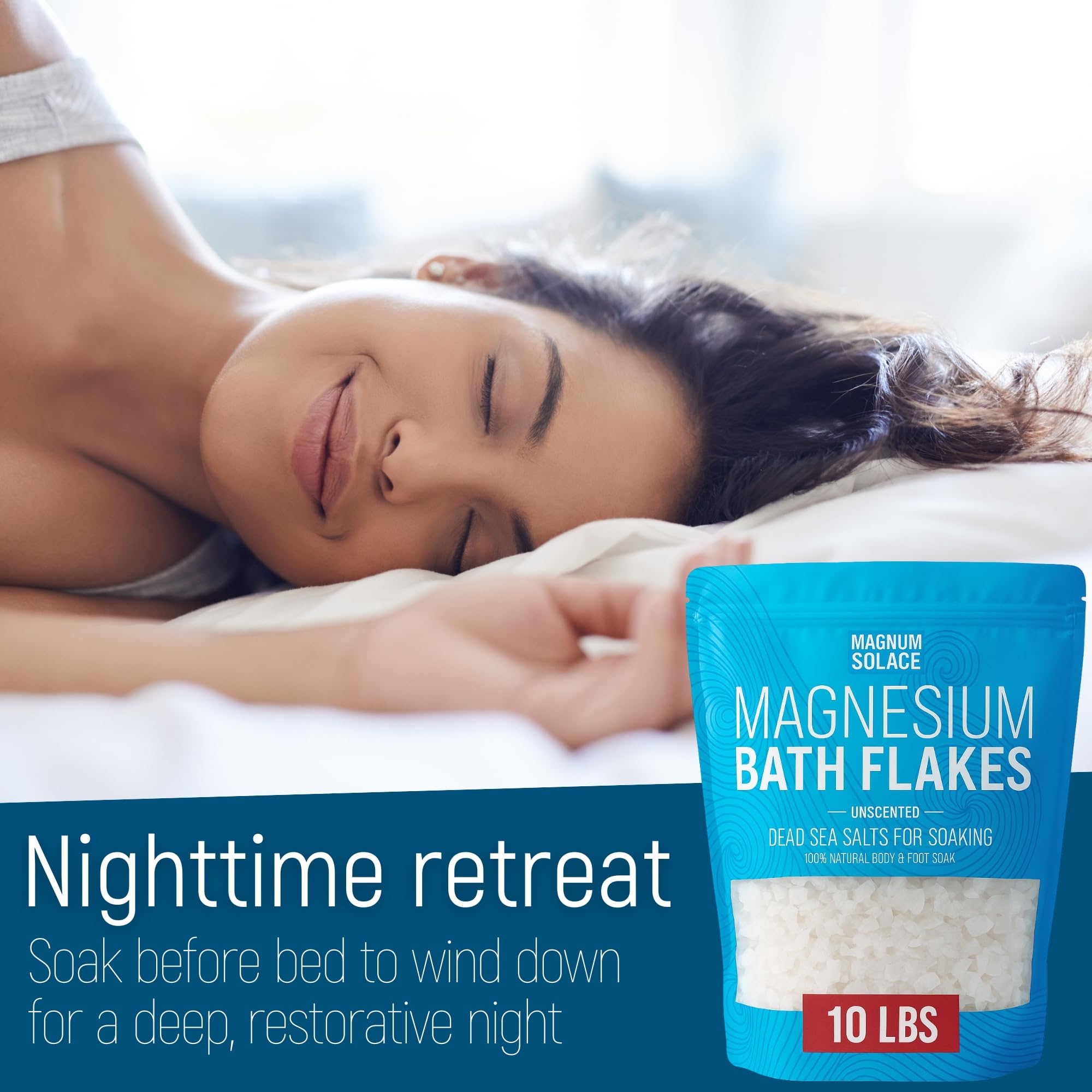 Magnum Solace loción de magnesio para cuidado corporal después del baño.