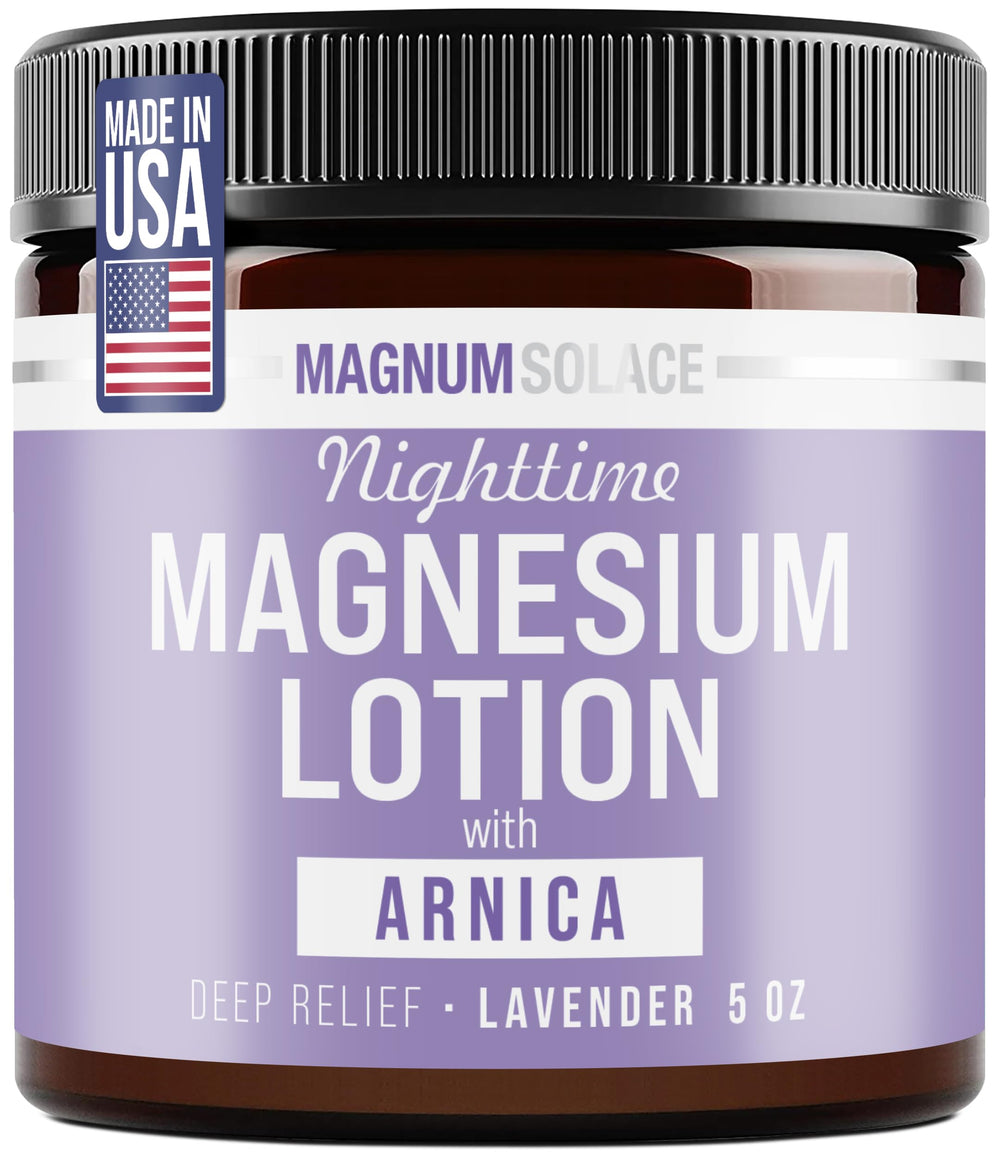 Magnum Solace: botella de loción de magnesio y árnica para relajar músculos.
