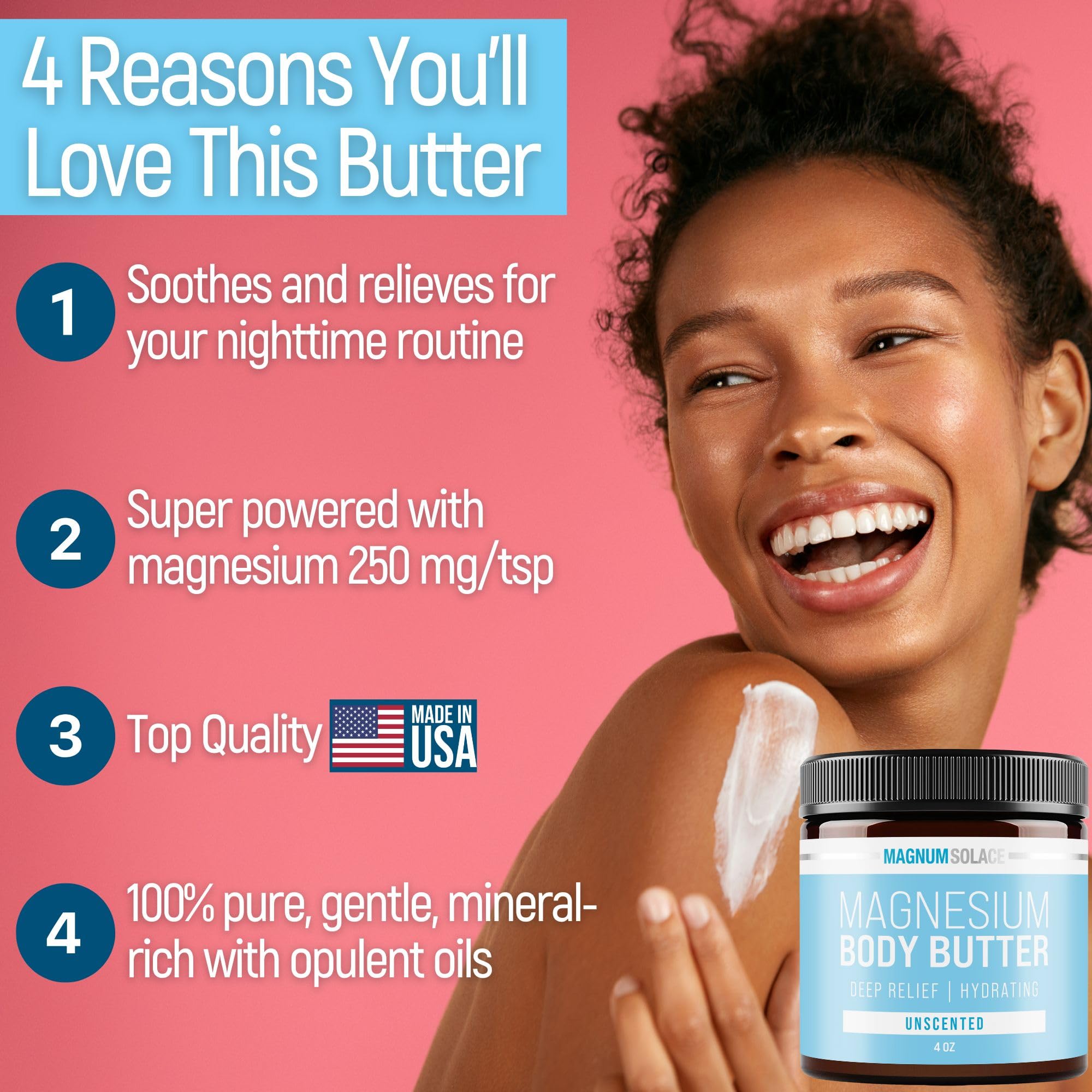 Applying Magnum Solace body butter to legs for easy relief