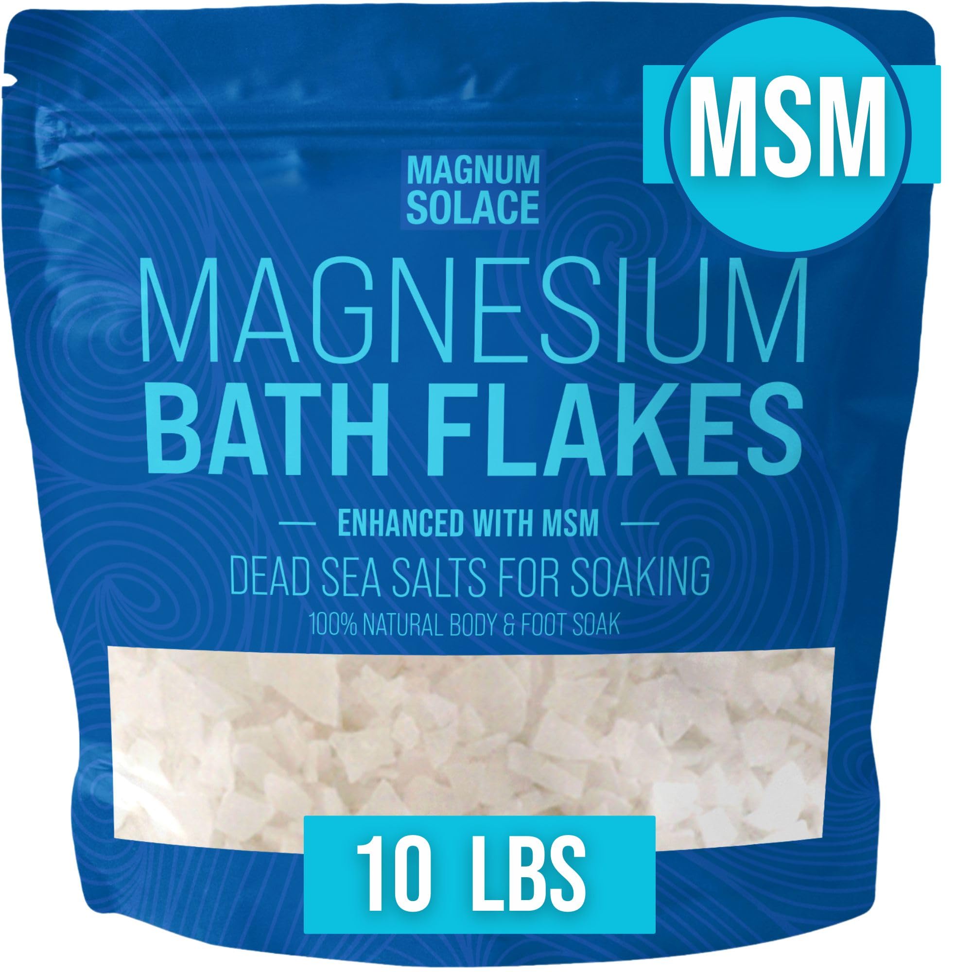 Magnum Solace Magnesium Flakes with MSM for a relaxing Dead Sea bath soak.