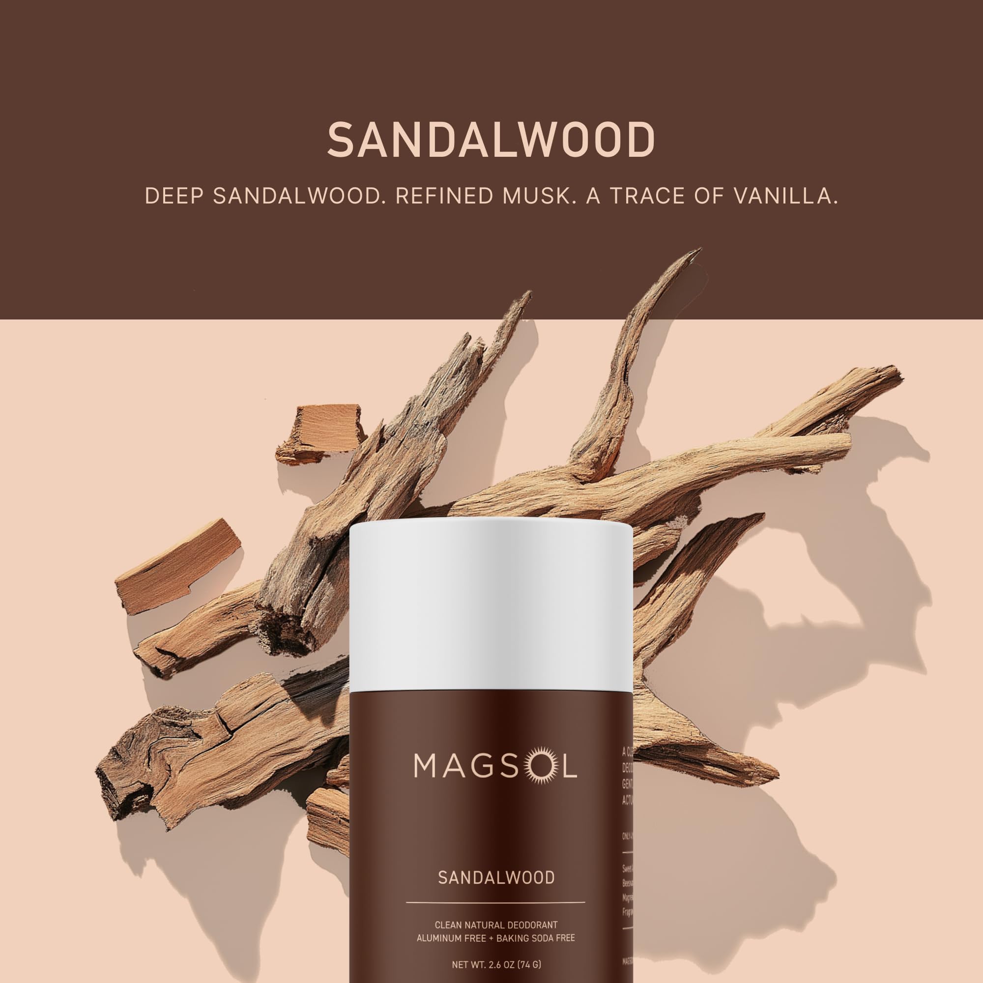 Aroma masculino de sandalo, refinado y discreto.