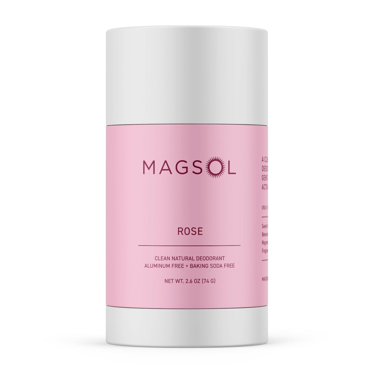 MAGSOL desodorante magnesio rosa en botella, fragancia suave para uso diario.