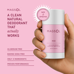 Desodorante MAGSOL rosa, textura suave para aplicación cómoda durante el día.
