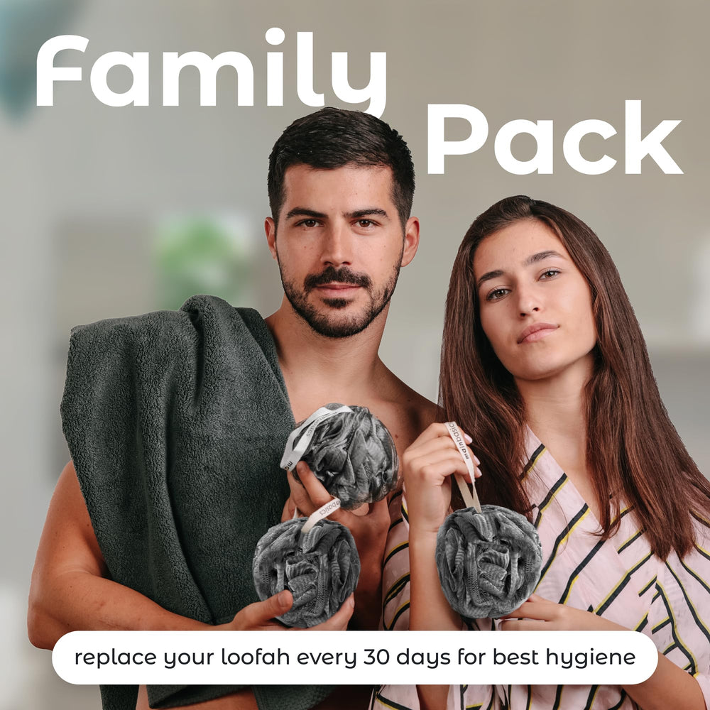 MainBasics neutral toned loofah beside bathroom décor for versatile fit
