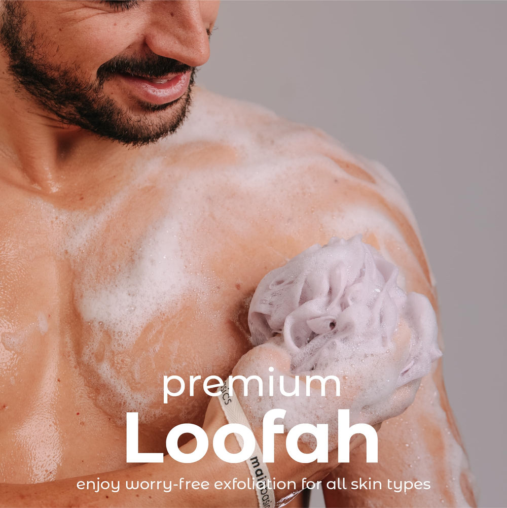 MainBasics esponja de baño lufa malla fina, limpieza diaria suave y eficaz