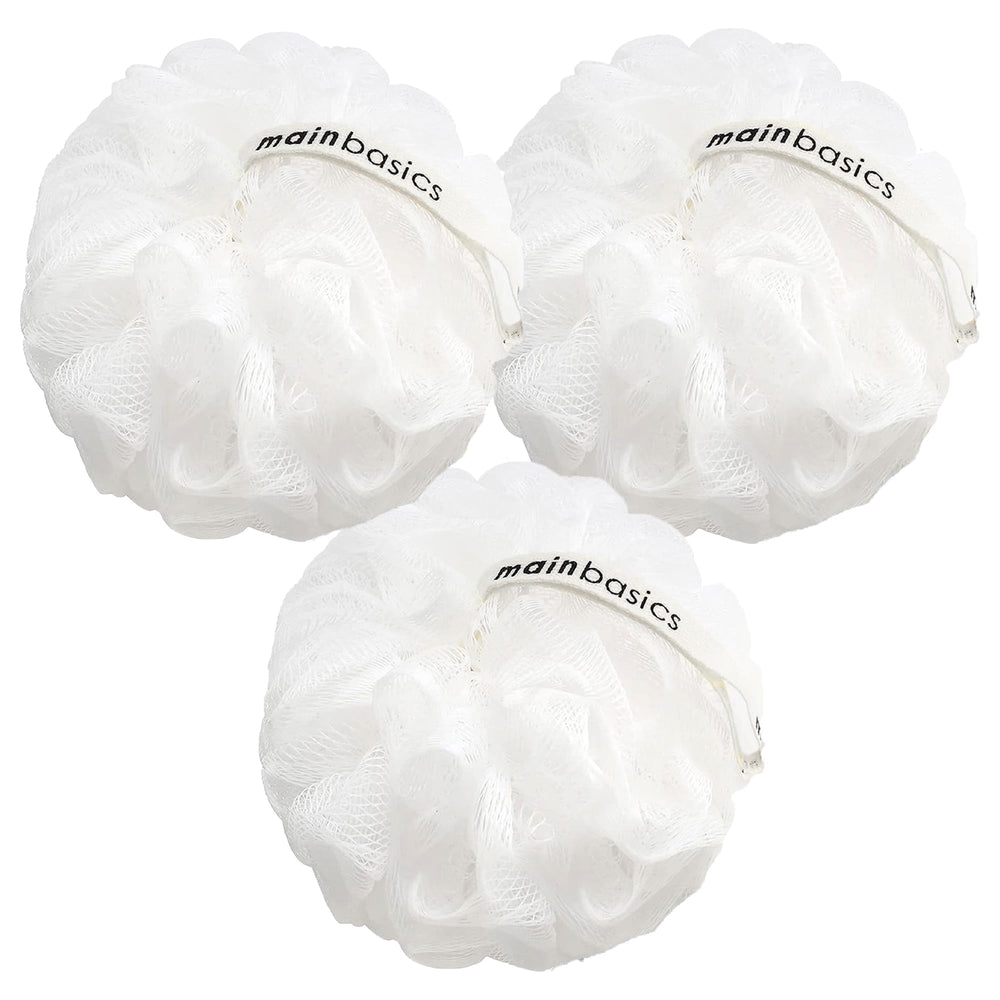 MainBasics lufa ducha 3 piezas nieve blanca para limpieza suave y exfoliación diaria.