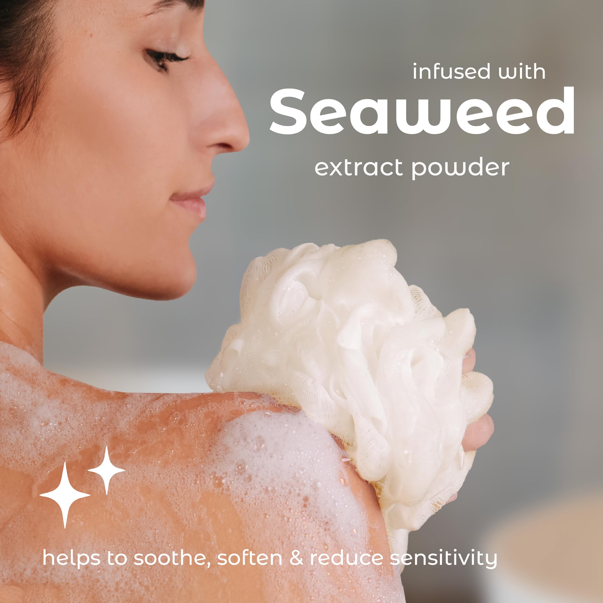 MainBasics lufa ducha algas, exfoliación suave para piel más suave.