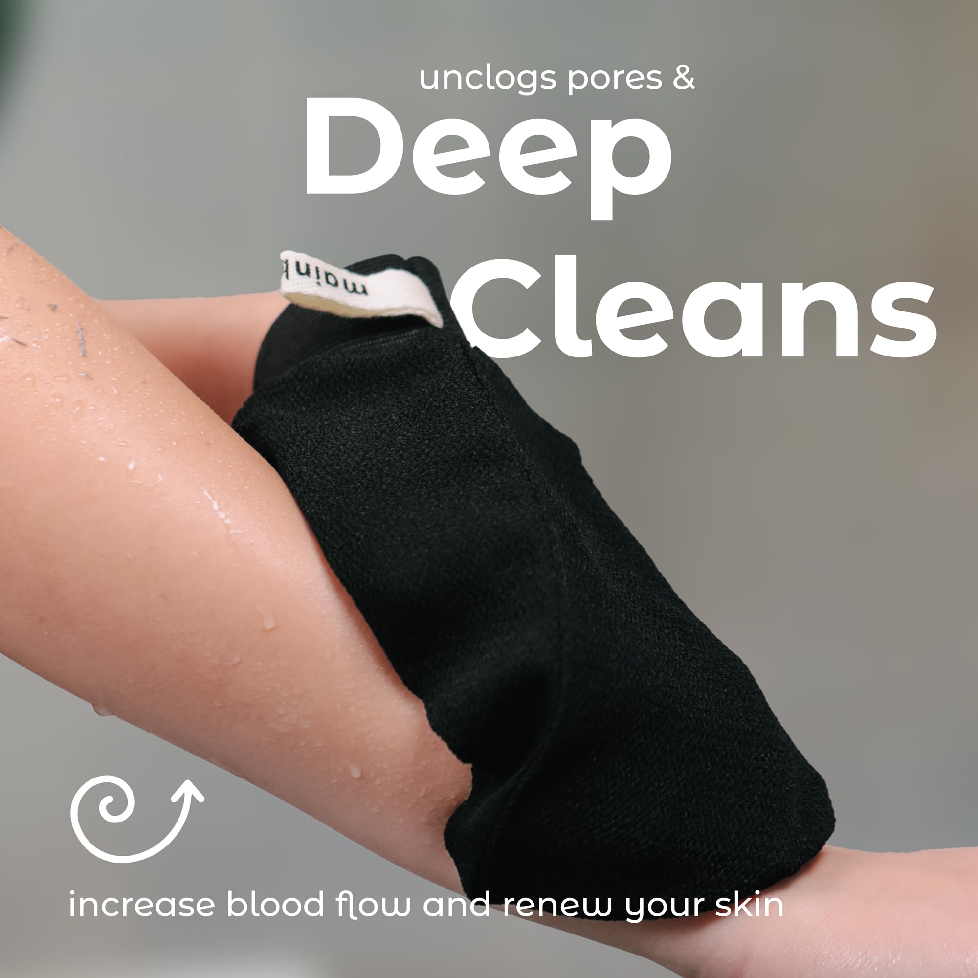 Puño elástico del guante MainBasics para un ajuste cómodo durante la ducha.