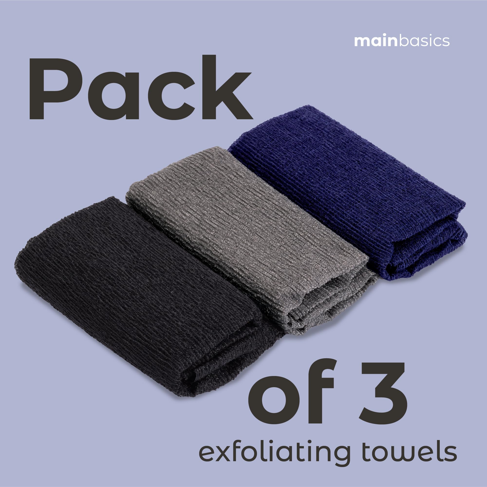 MainBasics toalla exfoliante con cuerda para colgar, almacenamiento práctico.