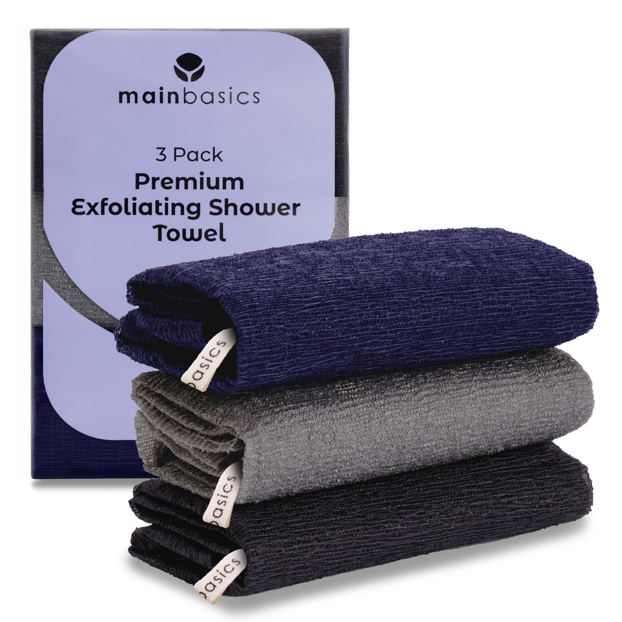 MainBasics toalla exfoliante para ducha con textura japonesa, limpieza suave.
