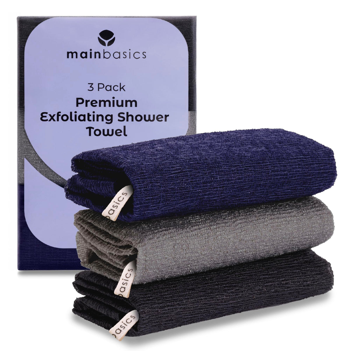 MainBasics toalla exfoliante para ducha con textura japonesa, limpieza suave.