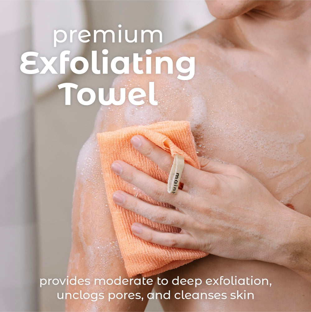 Toalla exfoliante MainBasics con textura ideal para exfoliar