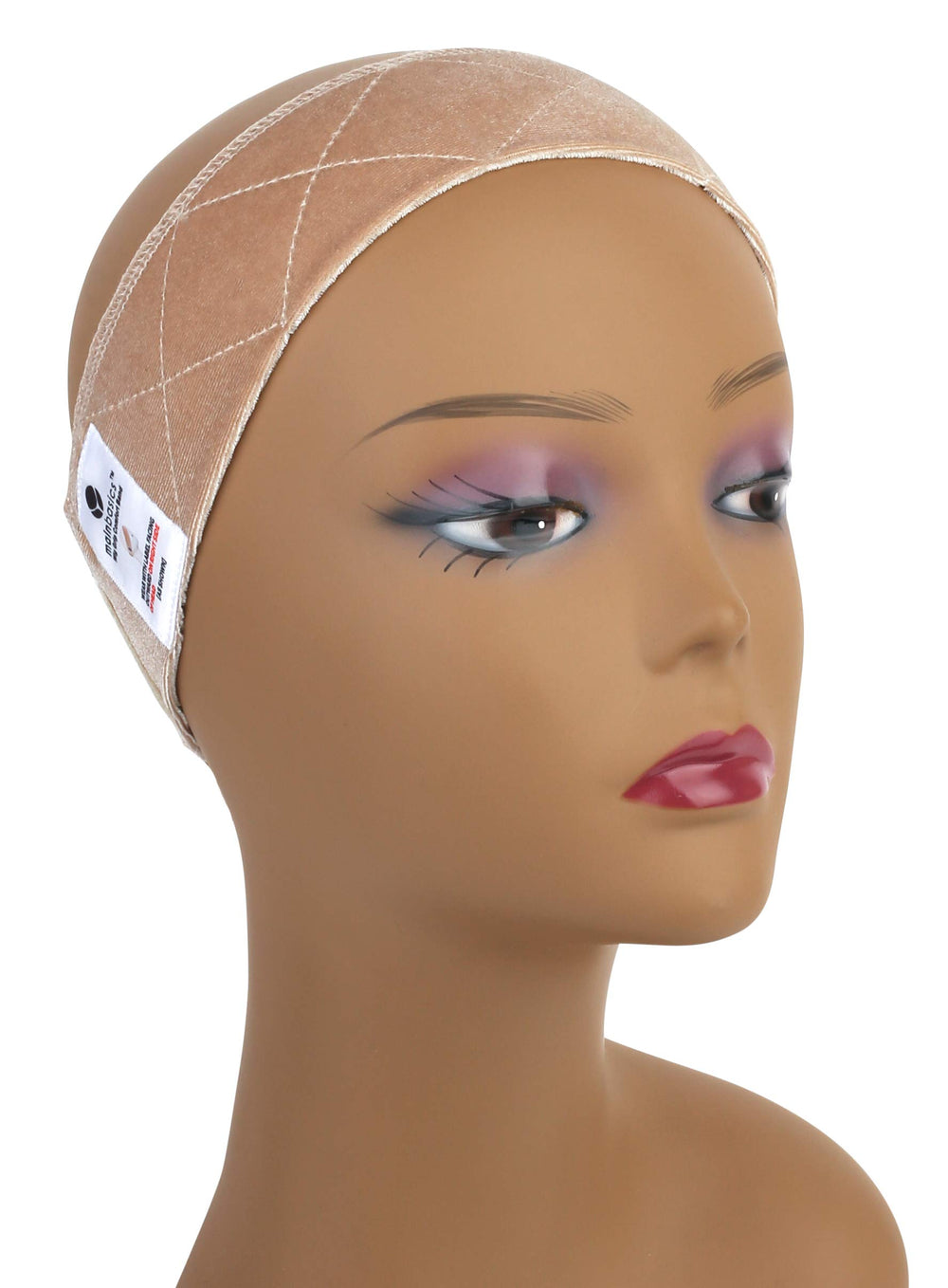 MainBasics wig grip band beige close-up showing soft velvet for secure wear