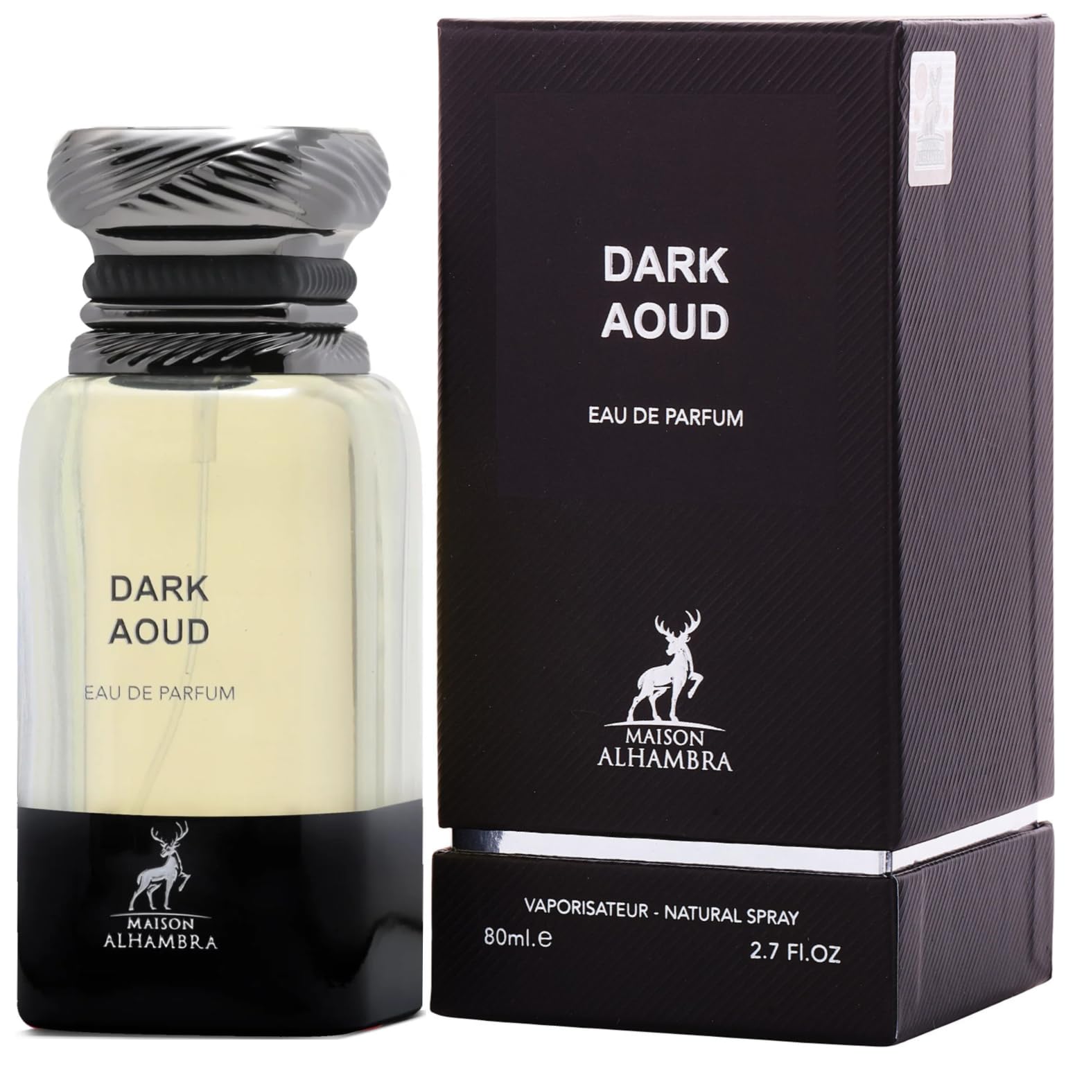 Maison Alhambra Dark Aoud close-up shows the premium, modern finish.