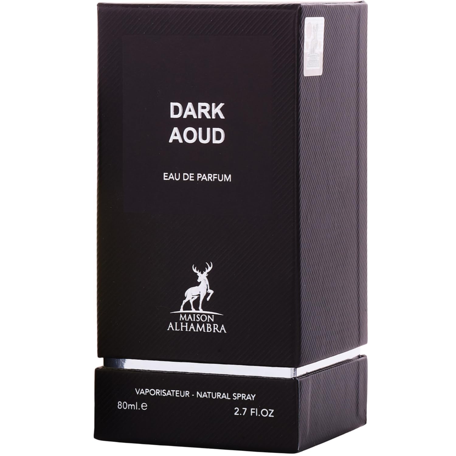 Maison Alhambra Dark Aoud packaging, ideal gift choice for fragrance lovers.