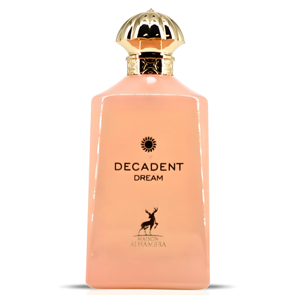 Maison Alhambra Decadent Dream bottle highlights creamy amber and floral notes for elegant evenings.