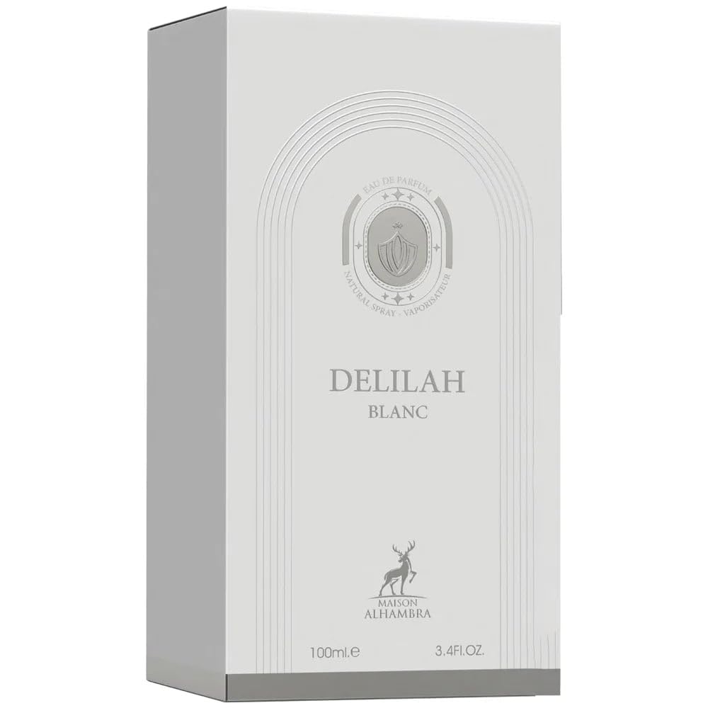 Delilah Blanc packaging image emphasizes 100 ml elegance and gifting appeal.