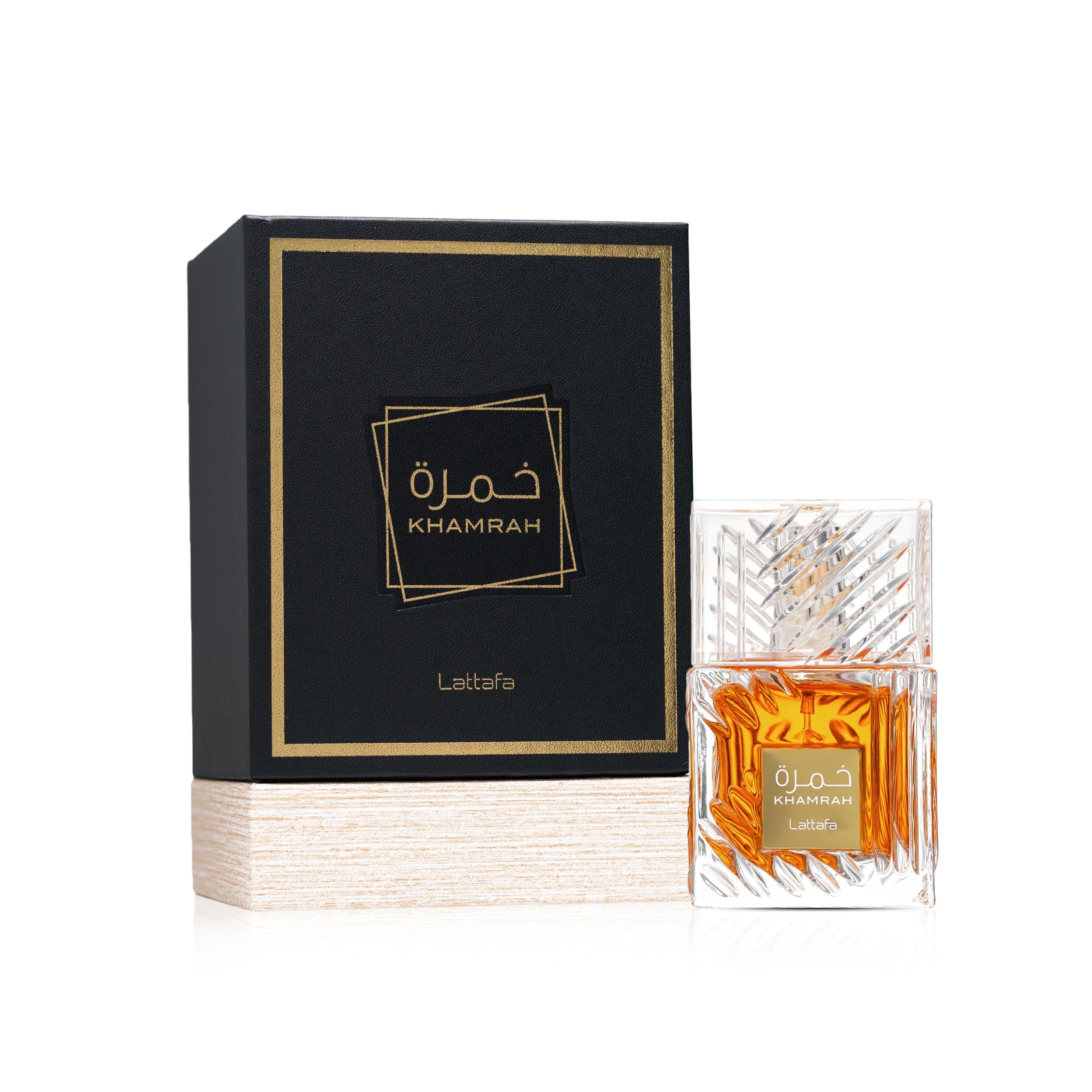 Maison Alhambra Khamrah bottle side view highlighting sleek profile.