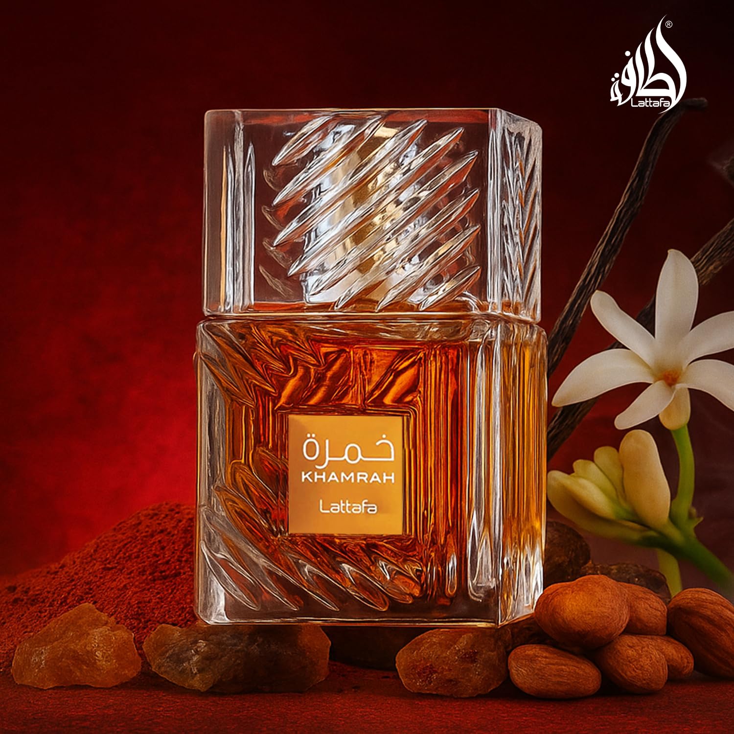 Maison Alhambra Khamrah label close-up showing refined branding.