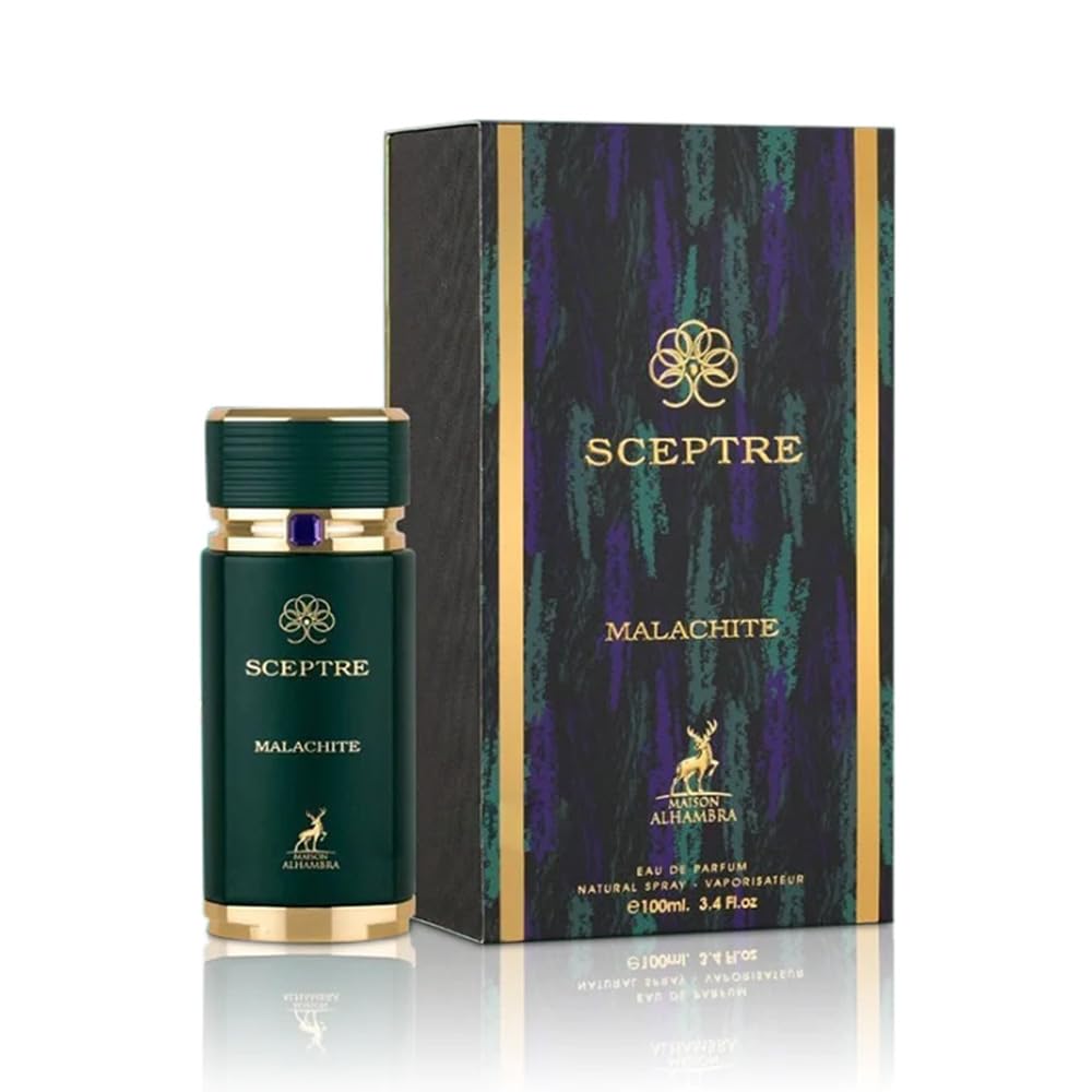 Maison Alhambra Sceptre Malachite bottle closeup, premium scent ideal for gifting