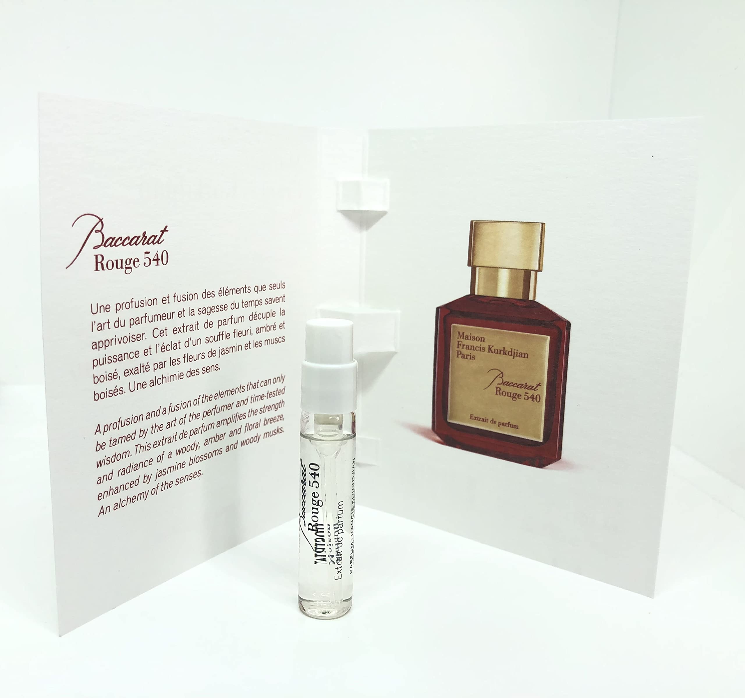 Maison Francis Kurkdjian Baccarat Rouge 540 Extract perfume bottle front view highlighting luxury amber floral notes
